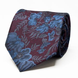 Burgundy and blue floral tie